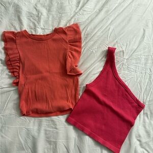 Women's Ruffled Sleeve Top and One-Shoulder Tank